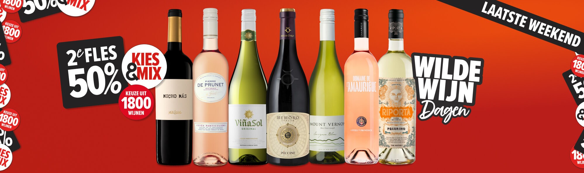 Laatste weekend: Wilde wijn dagen. meer dan 1800 wijnen tweede fles 50% korting! Kies & mix.